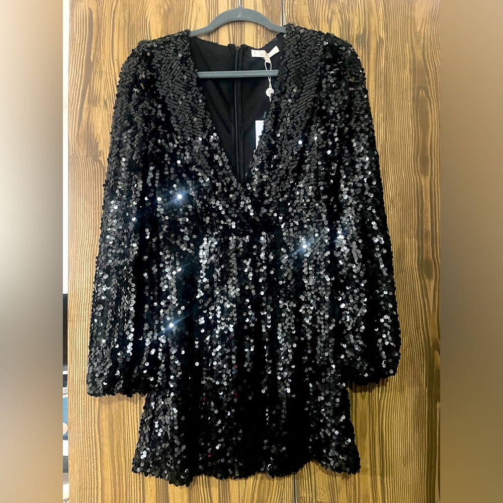 NWT - Sequin short dress with deep v neck and sleeves